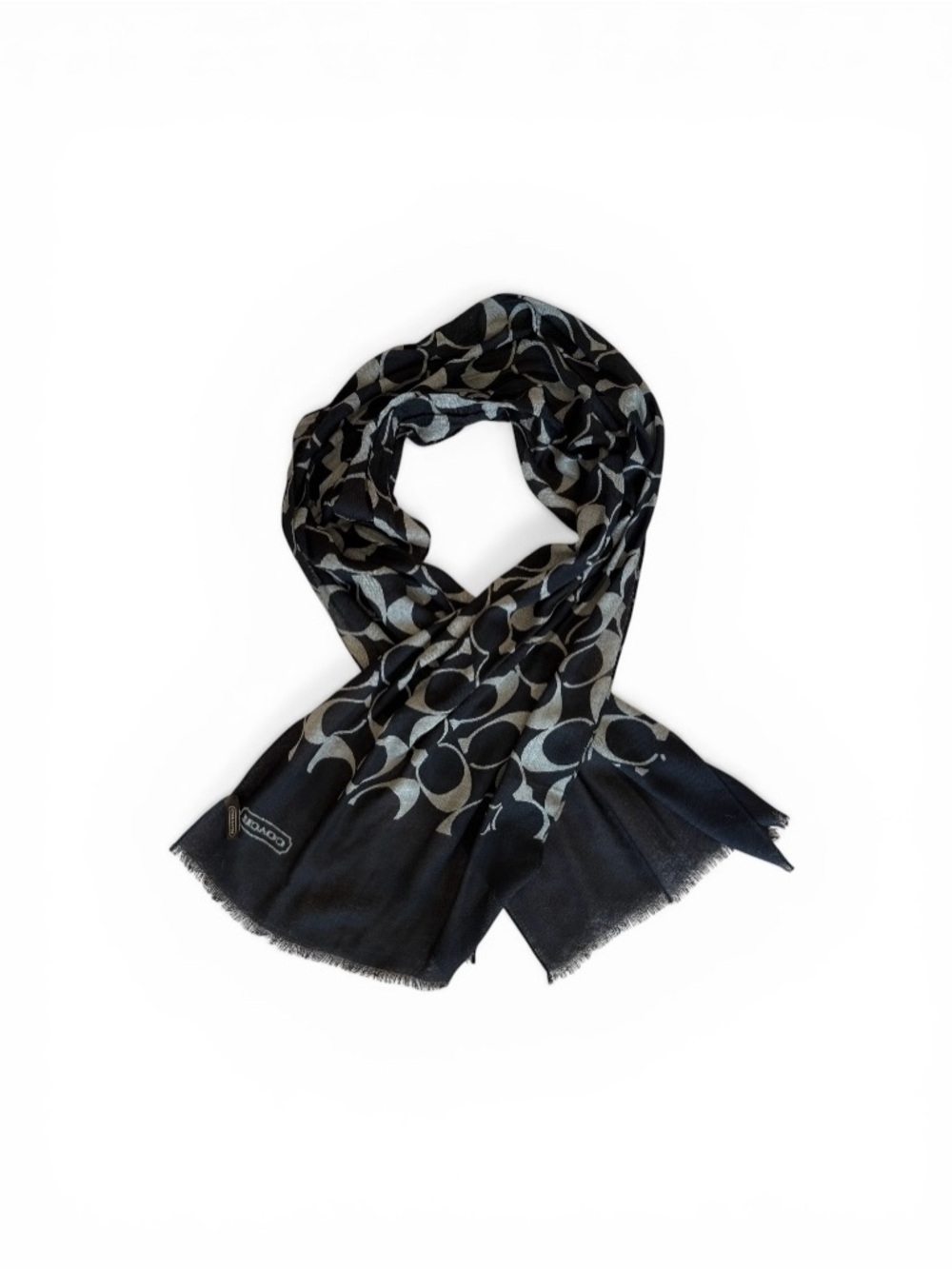 Coach Black & Gray Signature 'C' Pattern Scarf